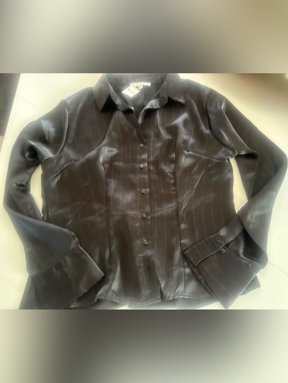 HYFVE Satin Pinstripe Button-Front Blouse in Black